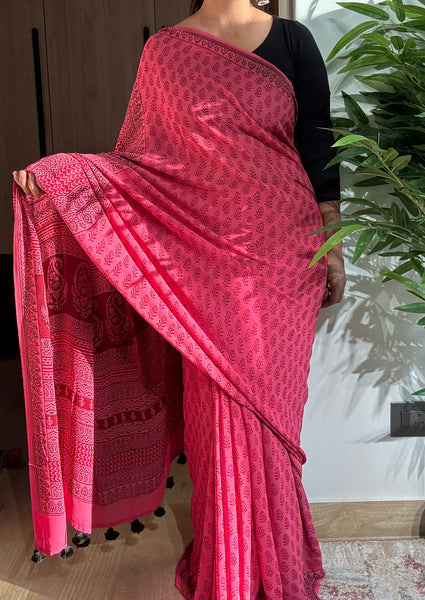 Bagh Naturally Dyed Georgette Saree - Pink