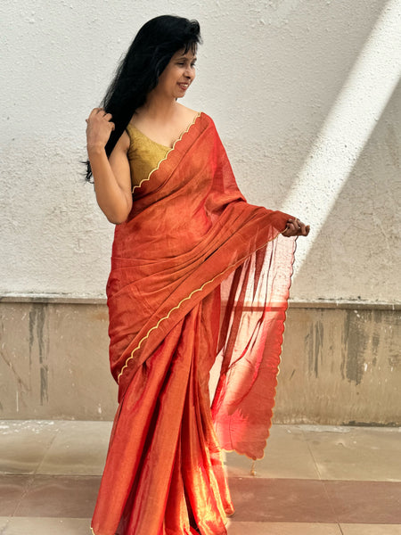 Jaal Embroidery on BP-  Tissue Chanderi Handwoven Saree