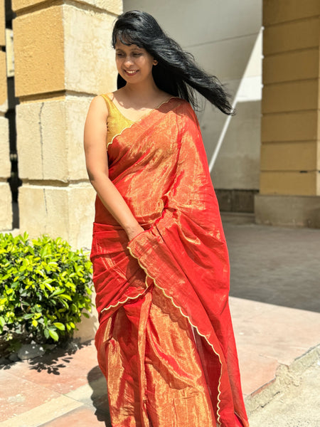 Jaal Embroidery on BP-  Tissue Chanderi Handwoven Saree