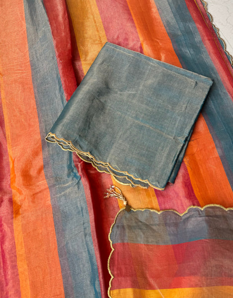 Tissue Chanderi Handwoven Saree with scalloped edges