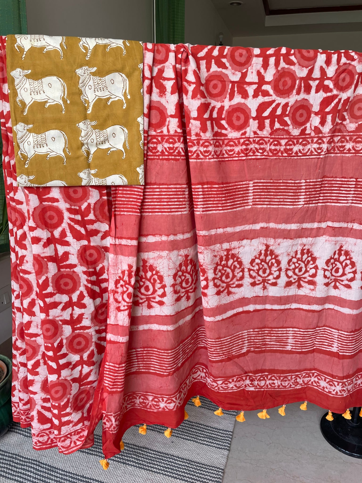 Mul cotton hand block printed saree