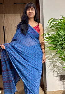 Bagh Naturally Dyed Georgette Saree - Blue