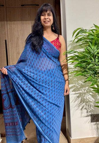 Bagh Naturally Dyed Georgette Saree - Blue