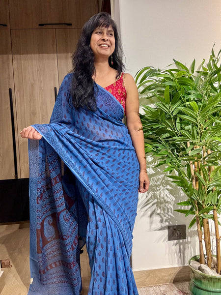 Bagh Naturally Dyed Georgette Saree - Blue