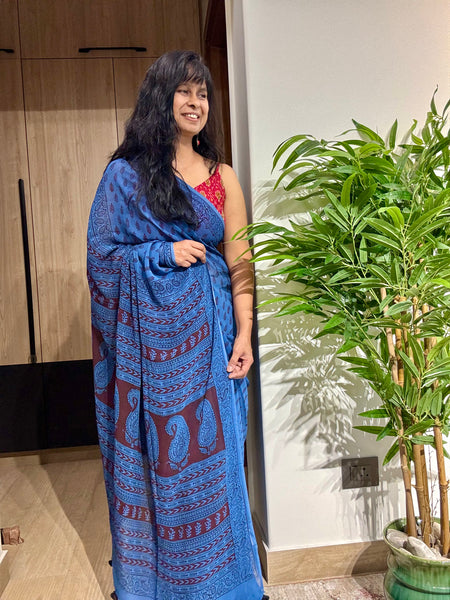 Bagh Naturally Dyed Georgette Saree - Blue
