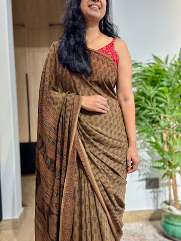 Bagh Naturally Dyed Georgette Saree - Brown