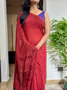 Bagh Naturally Dyed Georgette Saree - Red