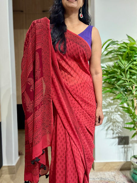 Bagh Naturally Dyed Georgette Saree - Red