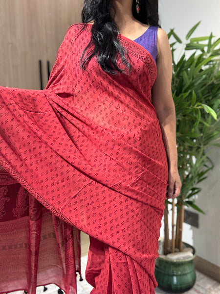 Bagh Naturally Dyed Georgette Saree - Red