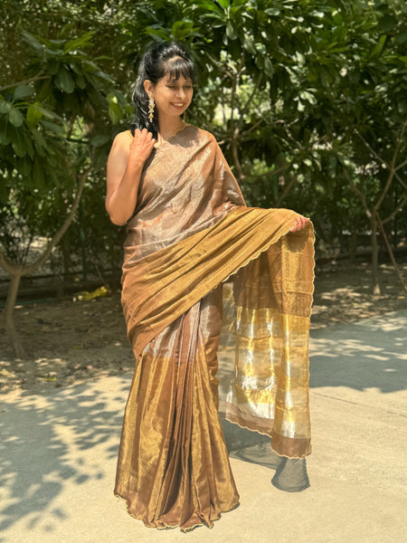 Tissue Chanderi handwoven Saree with zari scalloping