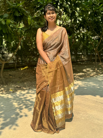 Tissue Chanderi handwoven Saree with zari scalloping