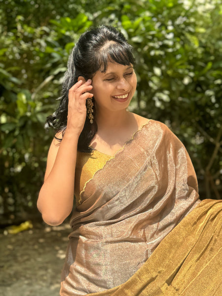 Tissue Chanderi handwoven Saree with zari scalloping