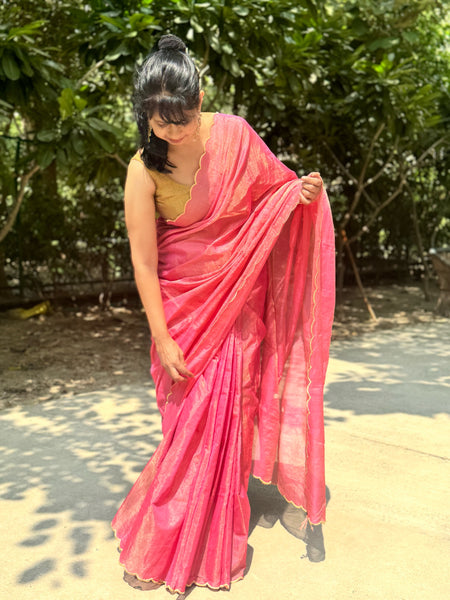 Jaal Embroidery on BP-  Tissue Chanderi Handwoven Saree