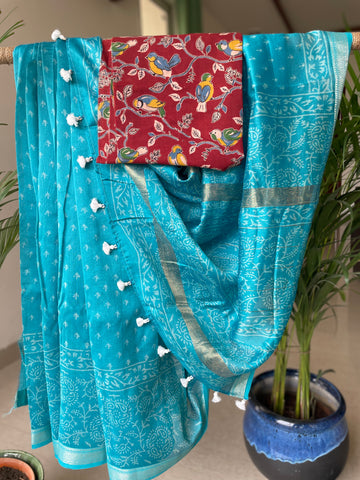 Maheshwari Block printed Cotton Silk Saree