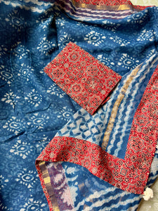 BEST SELLER - kota doria cotton saree with patchwork border