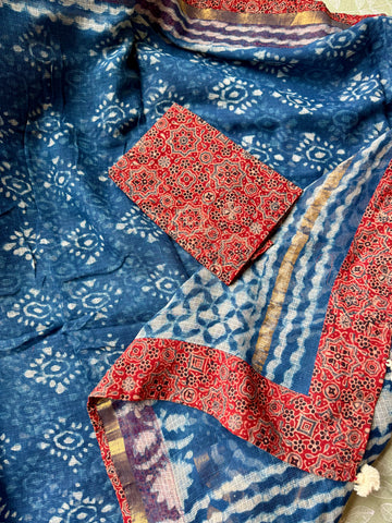 BEST SELLER - kota doria cotton saree with patchwork border