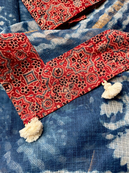BEST SELLER - kota doria cotton saree with patchwork border