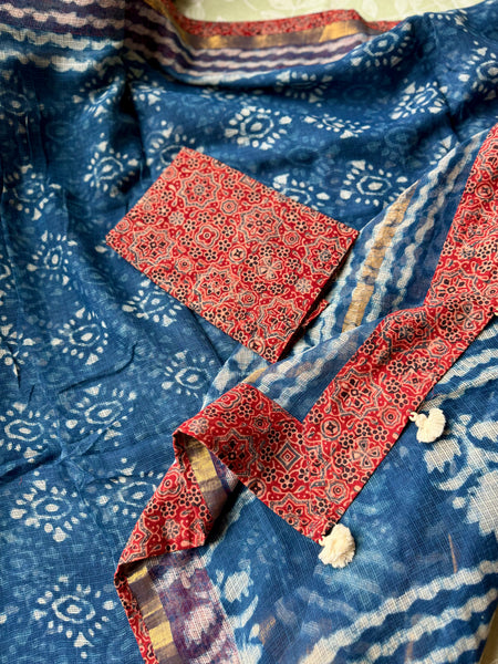 BEST SELLER - kota doria cotton saree with patchwork border