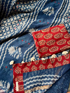 BEST SELLER -Embroidered  kota doria cotton saree with patchwork border