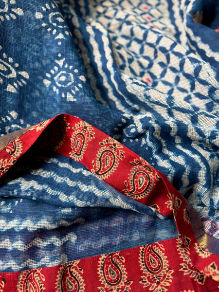 BEST SELLER -Embroidered  kota doria cotton saree with patchwork border