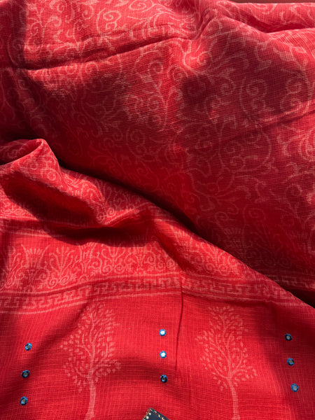 Embroidered pallu & patchwork border- kota doria saree