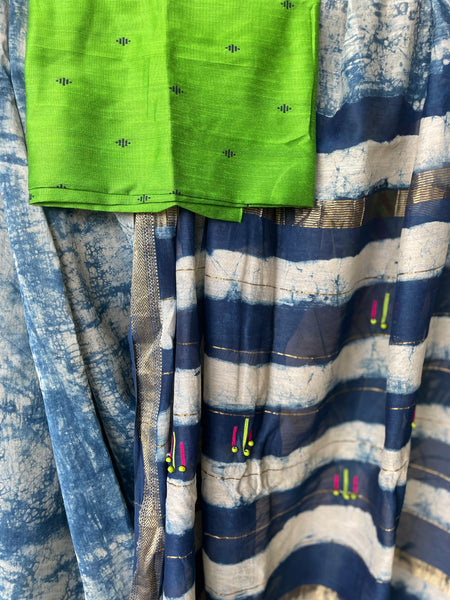 Embroidered Maheshwari Block printed Cotton Silk Saree