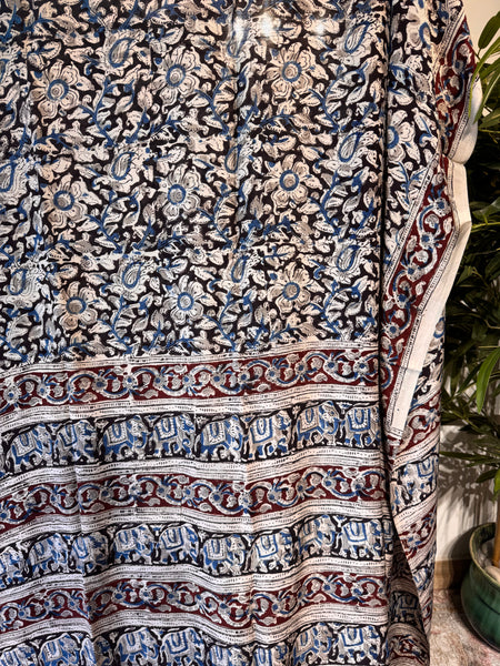 Modal Silk - Kalamkari hand block Printed Saree