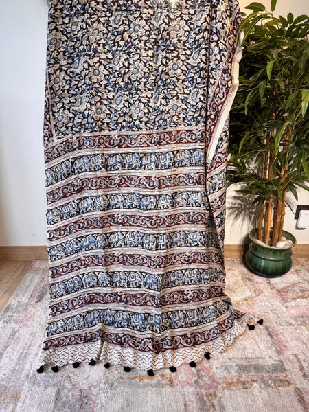 Modal Silk - Kalamkari hand block Printed Saree