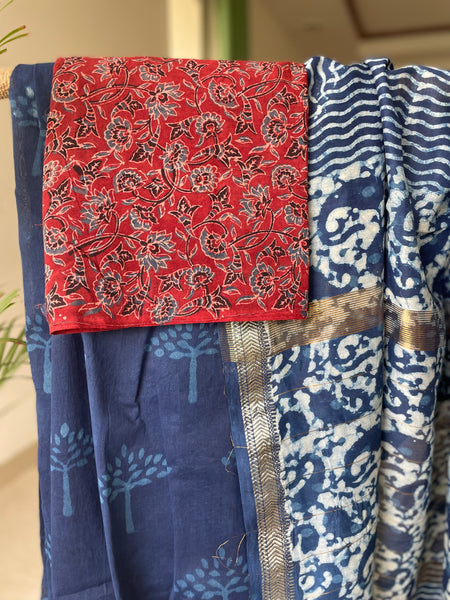 Maheshwari Block printed Cotton Silk Saree