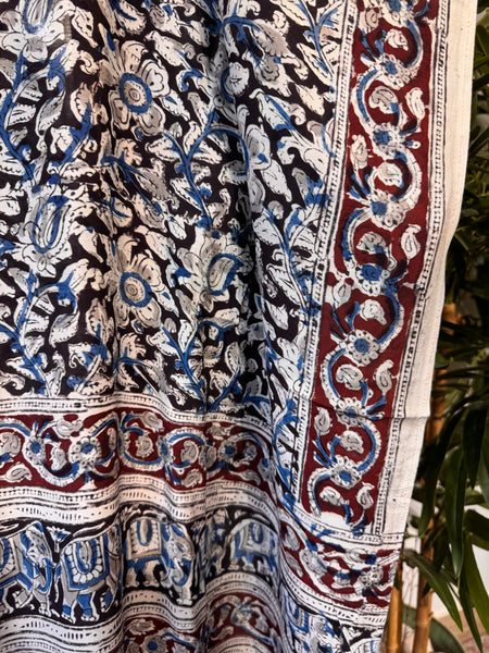 Modal Silk - Kalamkari hand block Printed Saree