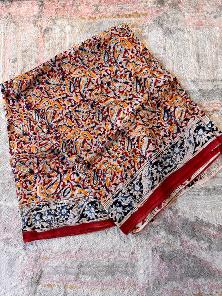 Bangalore Silk - Kalamkari hand block Printed Saree- Red