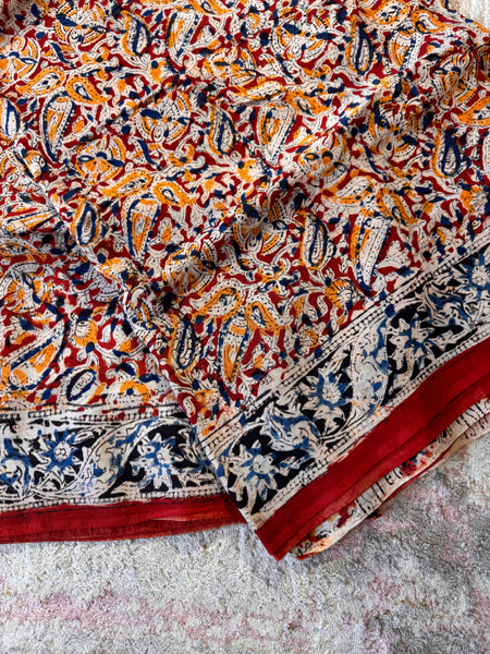 Bangalore Silk - Kalamkari hand block Printed Saree- Red