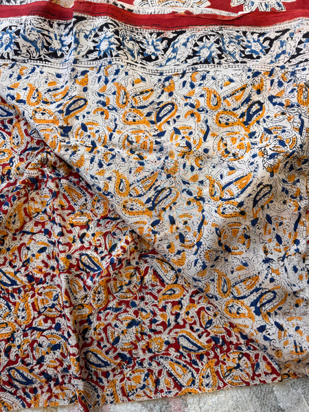 Bangalore Silk - Kalamkari hand block Printed Saree- Red