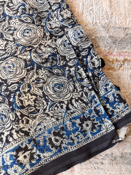 Bangalore Silk - Kalamkari hand block Printed Saree- Black