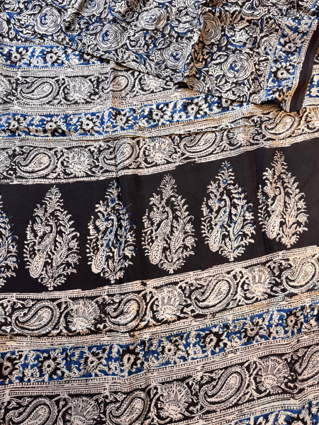 Bangalore Silk - Kalamkari hand block Printed Saree- Black