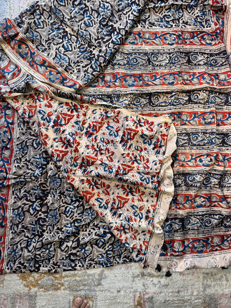 Modal Silk - Kalamkari hand block Printed Saree