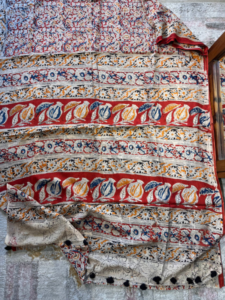 Bangalore Silk - Kalamkari hand block Printed Saree- Red