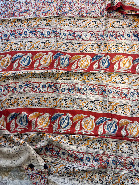 Bangalore Silk - Kalamkari hand block Printed Saree- Red