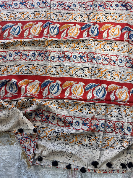 Bangalore Silk - Kalamkari hand block Printed Saree- Red