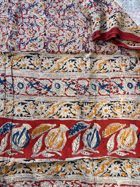 Bangalore Silk - Kalamkari hand block Printed Saree- Red