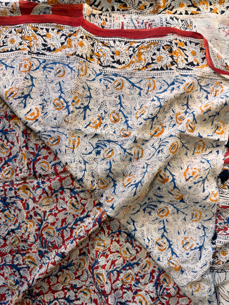 Bangalore Silk - Kalamkari hand block Printed Saree- Red