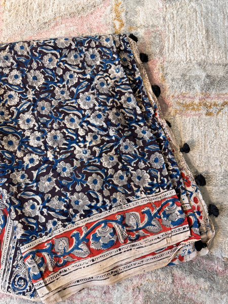 Modal Silk - Kalamkari hand block Printed Saree - Black