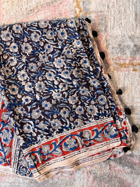 Modal Silk - Kalamkari hand block Printed Saree - Black