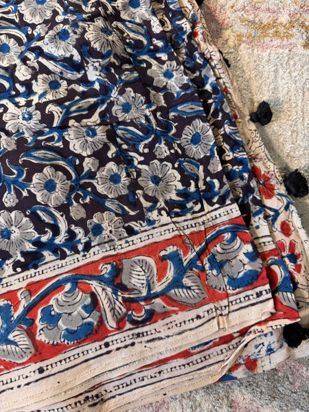 Modal Silk - Kalamkari hand block Printed Saree - Black