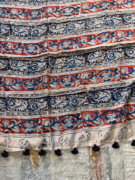 Modal Silk - Kalamkari hand block Printed Saree - Black