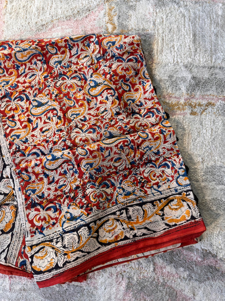 Bangalore Silk - Kalamkari hand block Printed Saree- Red