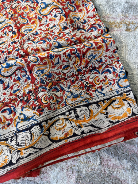 Bangalore Silk - Kalamkari hand block Printed Saree- Red