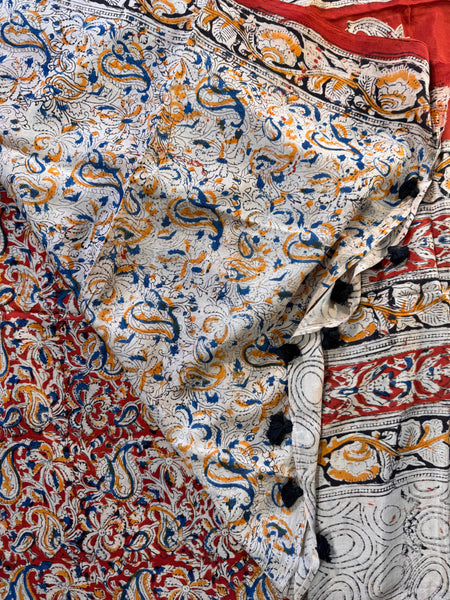 Bangalore Silk - Kalamkari hand block Printed Saree- Red