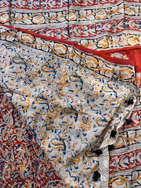 Bangalore Silk - Kalamkari hand block Printed Saree- Red