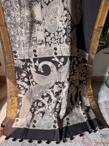 Kalamkari - Printed Bangalore Silk Zari Saree